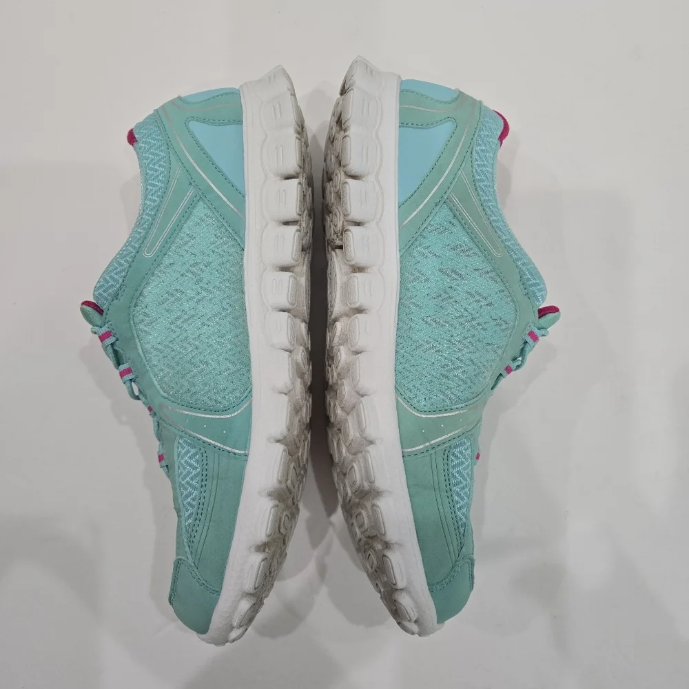 Skechers Womens Flex Fusion Memory Foam Slip on Sneakers AQUA Green Pink Size 10 - Picture 2 of 10